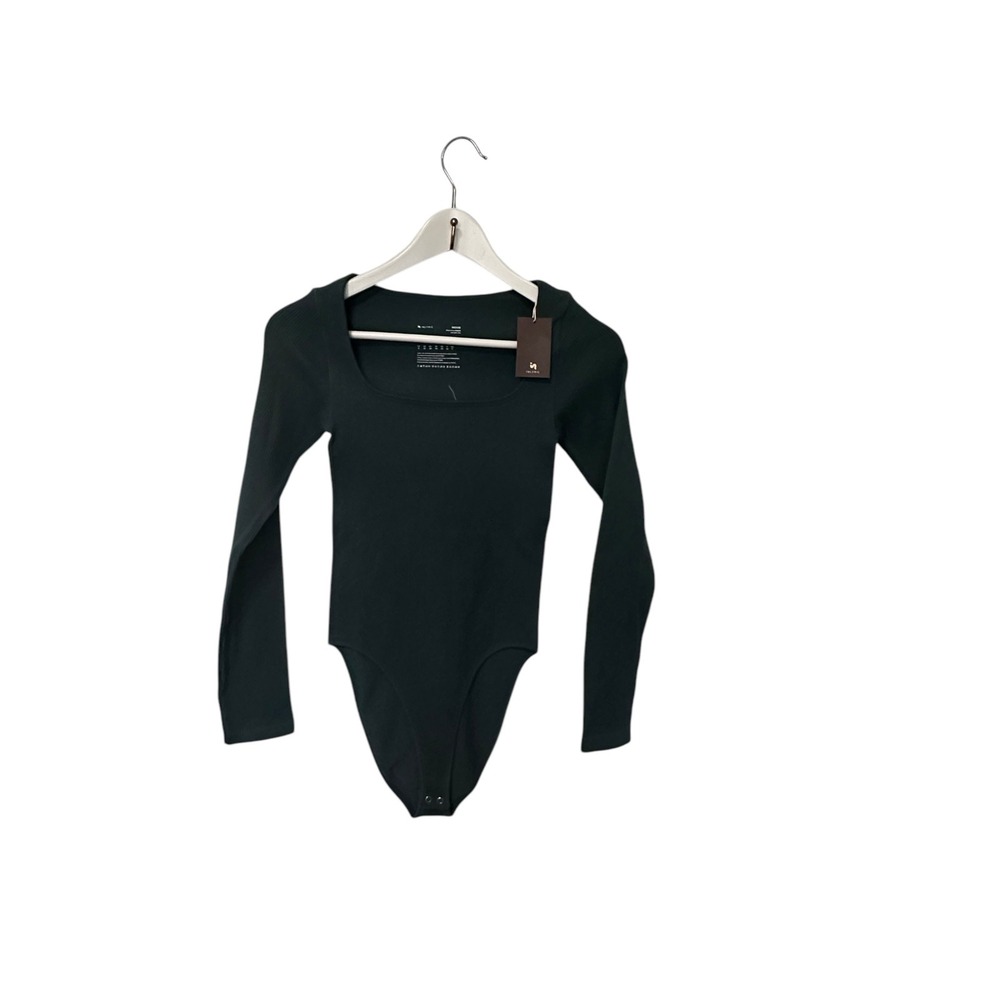 Laizan Bodysuit Long Sleeve Square Neck Ribbed Casual Top Size S